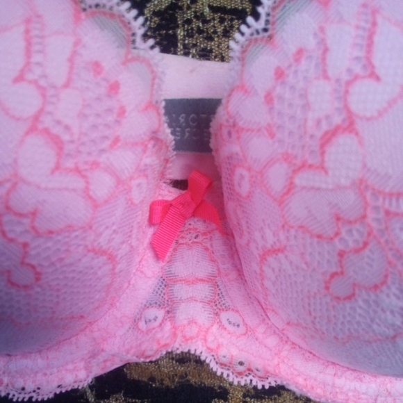 Victorias Secret Dream Angels Lined Demi-buste Bra Double 32DD Pink Lace - Picture 2 of 5